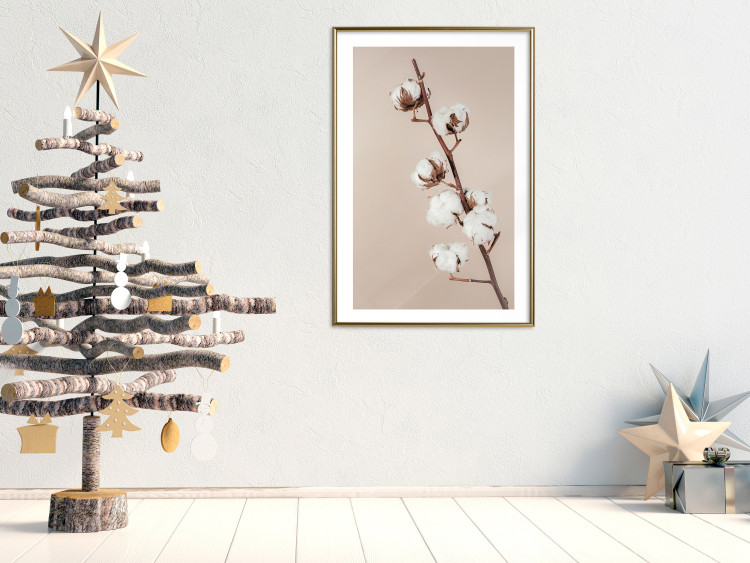 Wall Poster Softness of Cotton - plant with soft white flowers on a beige background 137978 additionalImage 15