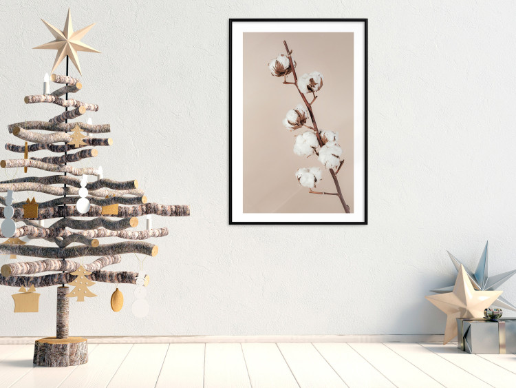 Wall Poster Softness of Cotton - plant with soft white flowers on a beige background 137978 additionalImage 12