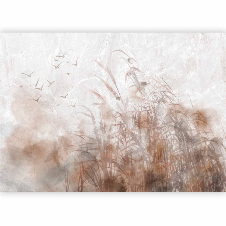 Photo Wallpaper Minimalist landscape with birds - plant motif on beige background 138178 additionalImage 1