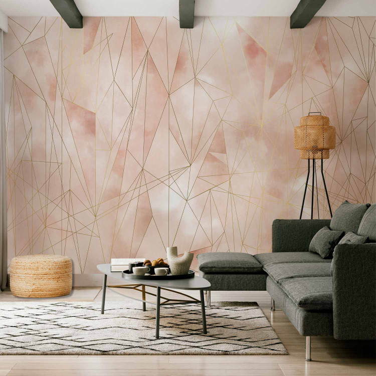 Wall Mural Pastel triangles - beige composition with abstract motif 138378