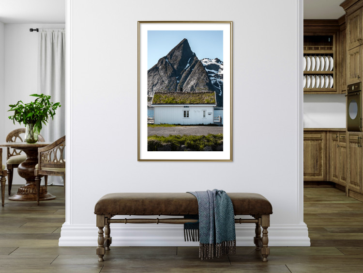 Wall Poster Cottage under the Rock - landscape of a cottage against a lake and a large gray mountain 138778 additionalImage 21