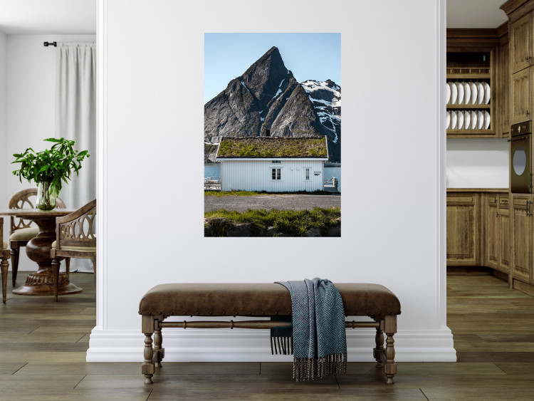 Wall Poster Cottage under the Rock - landscape of a cottage against a lake and a large gray mountain 138778 additionalImage 15