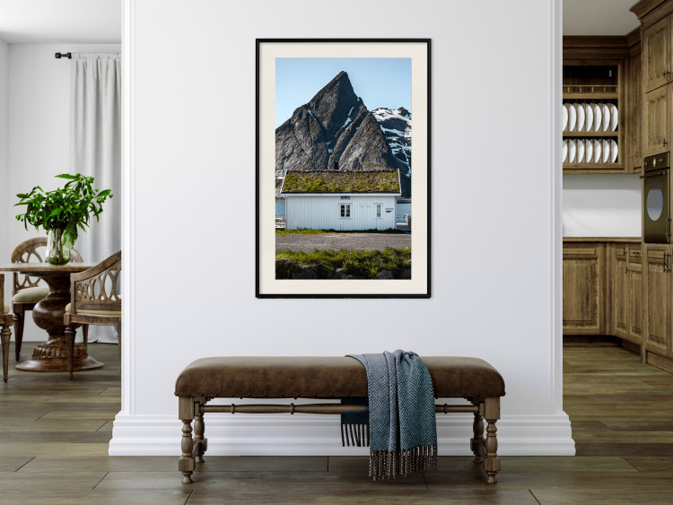 Wall Poster Cottage under the Rock - landscape of a cottage against a lake and a large gray mountain 138778 additionalImage 15