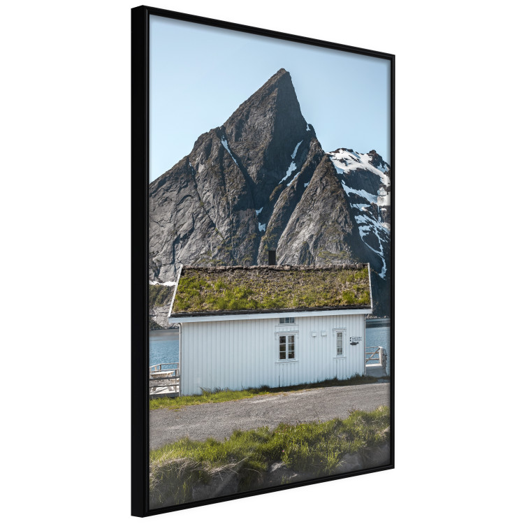 Wall Poster Cottage under the Rock - landscape of a cottage against a lake and a large gray mountain 138778 additionalImage 7