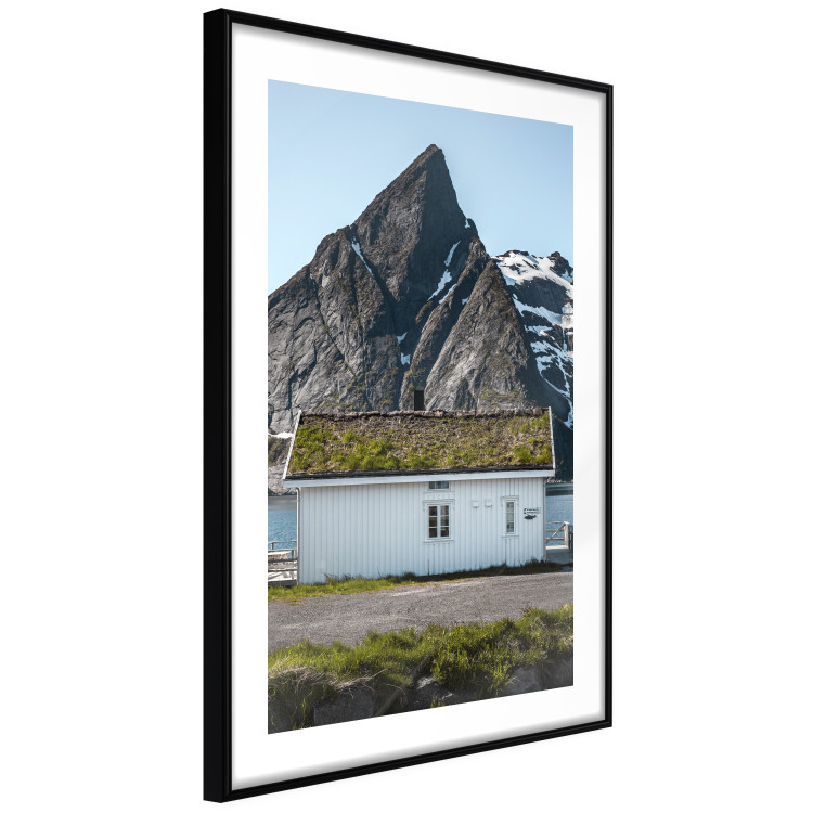 Wall Poster Cottage under the Rock - landscape of a cottage against a lake and a large gray mountain 138778 additionalImage 8