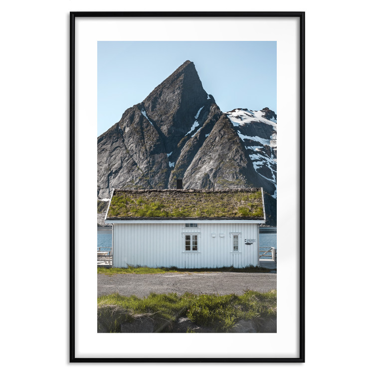 Wall Poster Cottage under the Rock - landscape of a cottage against a lake and a large gray mountain 138778 additionalImage 24