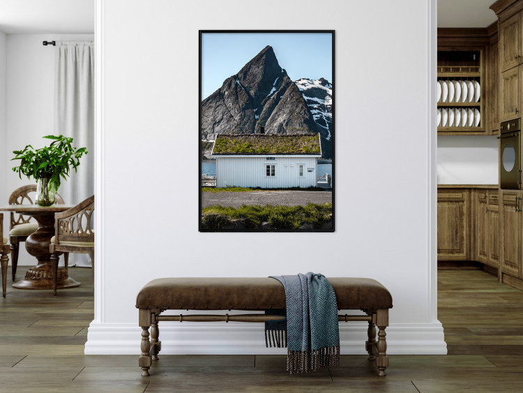 Wall Poster Cottage under the Rock - landscape of a cottage against a lake and a large gray mountain 138778 additionalImage 13
