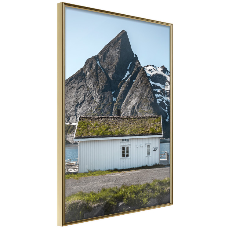 Wall Poster Cottage under the Rock - landscape of a cottage against a lake and a large gray mountain 138778 additionalImage 5