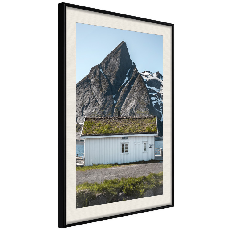 Wall Poster Cottage under the Rock - landscape of a cottage against a lake and a large gray mountain 138778 additionalImage 11