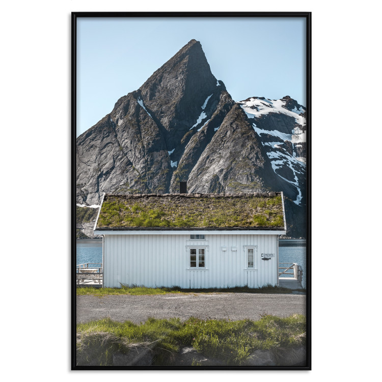Wall Poster Cottage under the Rock - landscape of a cottage against a lake and a large gray mountain 138778 additionalImage 23