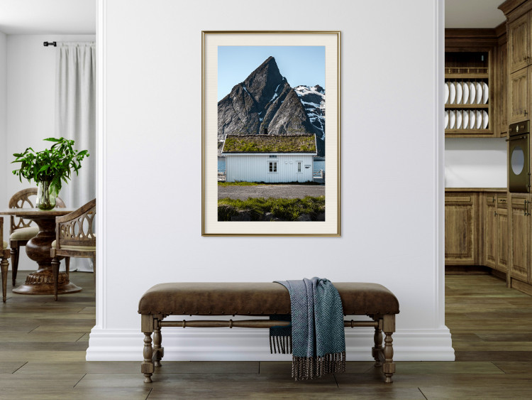 Wall Poster Cottage under the Rock - landscape of a cottage against a lake and a large gray mountain 138778 additionalImage 14