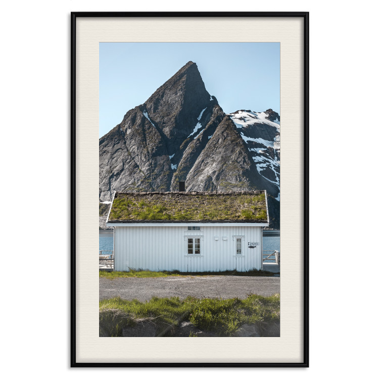 Wall Poster Cottage under the Rock - landscape of a cottage against a lake and a large gray mountain 138778 additionalImage 26