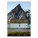Wall Poster Cottage under the Rock - landscape of a cottage against a lake and a large gray mountain 138778