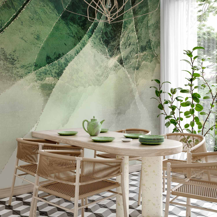 Wall Mural Storm of colours - abstract in shades of green with silver elements 143478 additionalImage 7