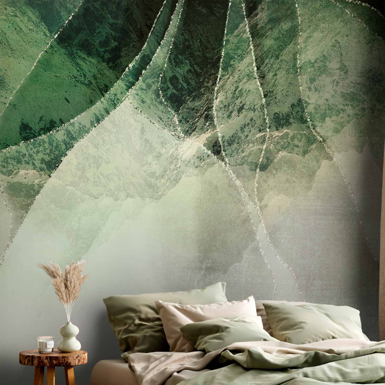 Wall Mural Storm of colours - abstract in shades of green with silver elements 143478 additionalImage 2