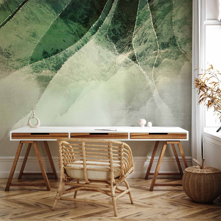 Wall Mural Storm of colours - abstract in shades of green with silver elements 143478 additionalImage 4