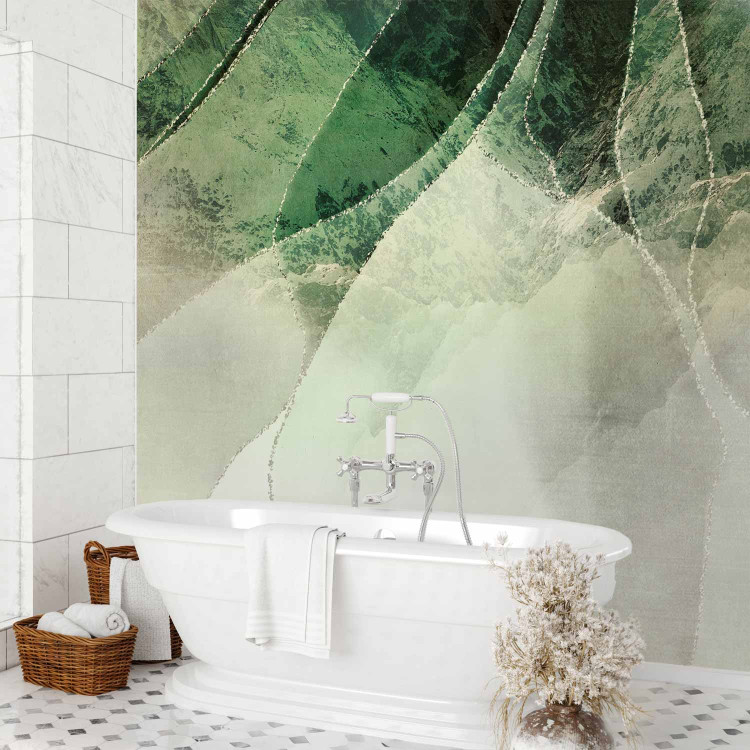 Wall Mural Storm of colours - abstract in shades of green with silver elements 143478 additionalImage 8