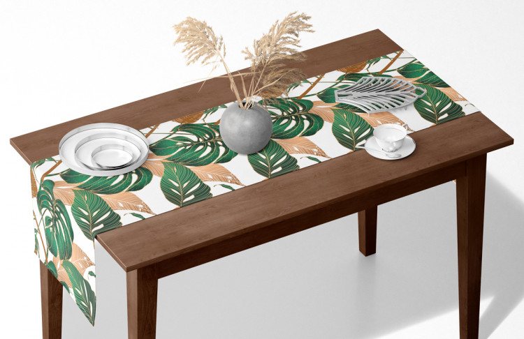 Table Runner Hollow leaves - a botanical composition in shades of green and brown 147178 additionalImage 2