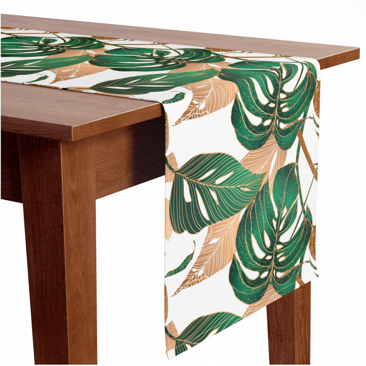 Table Runner Hollow leaves - a botanical composition in shades of green and brown 147178