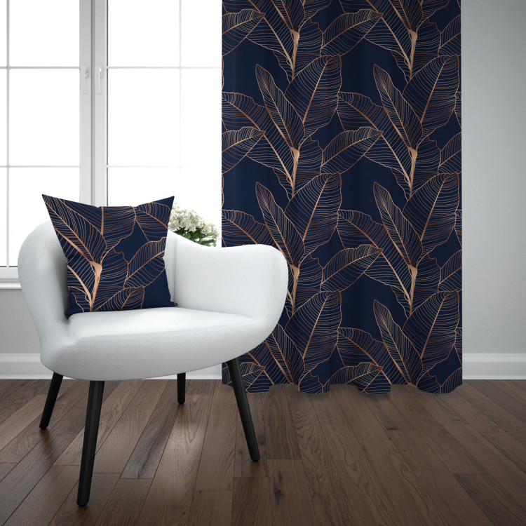 Decorative Curtain Leafy abstraction - plant theme presented on a dark blue background 147278 additionalImage 3