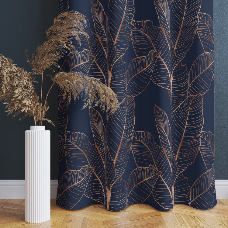 Decorative Curtain Leafy abstraction - plant theme presented on a dark blue background 147278 additionalImage 6