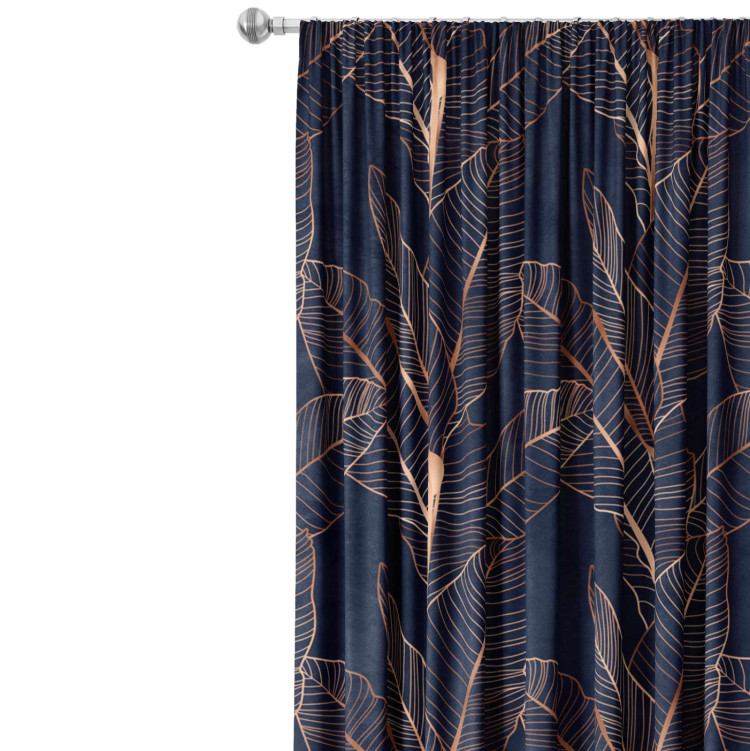 Decorative Curtain Leafy abstraction - plant theme presented on a dark blue background 147278 additionalImage 4