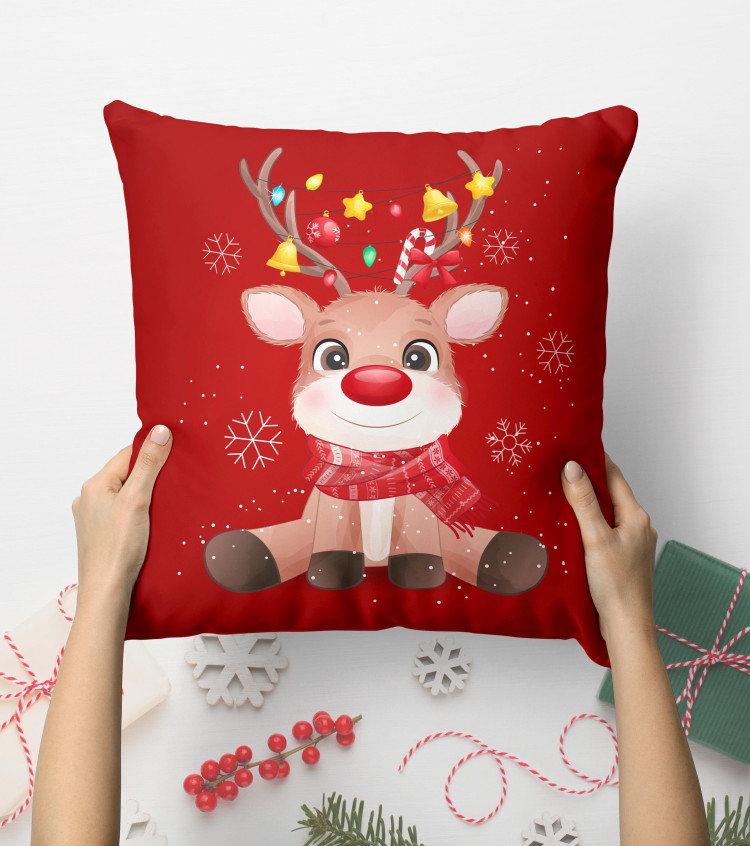 Decorative Microfiber Pillow Fairytale Reindeer - colourful silhouette of a seated animal on a red background 149178 additionalImage 3