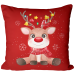 Decorative Microfiber Pillow Fairytale Reindeer - colourful silhouette of a seated animal on a red background 149178