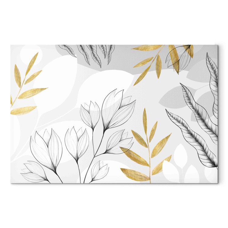 Large canvas print Fine Abstraction - A Minimalist Composition With Leaves and Flowers [Large Format] 151178