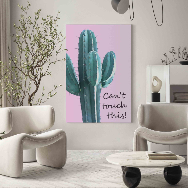 Canvas Can’t Touch This! - Inscription on a Pink Background With a Green Cactus 151278 additionalImage 3