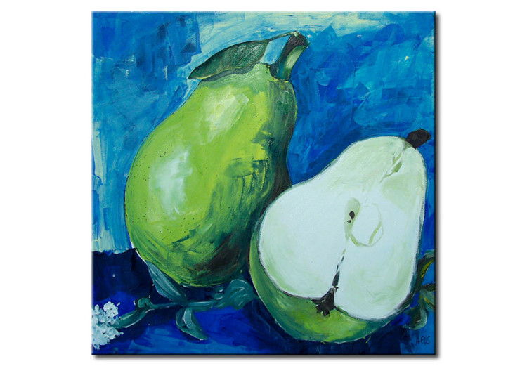 Canvas Nature with Fruits (1-piece) - green pears on a blue background 46678