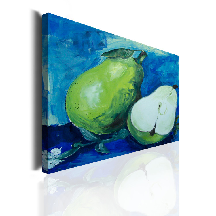 Canvas Nature with Fruits (1-piece) - green pears on a blue background 46678 additionalImage 2
