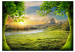Photo Wallpaper Peaceful Meadow - landscape with trees against mountains and a rising sun 59778 additionalThumb 1