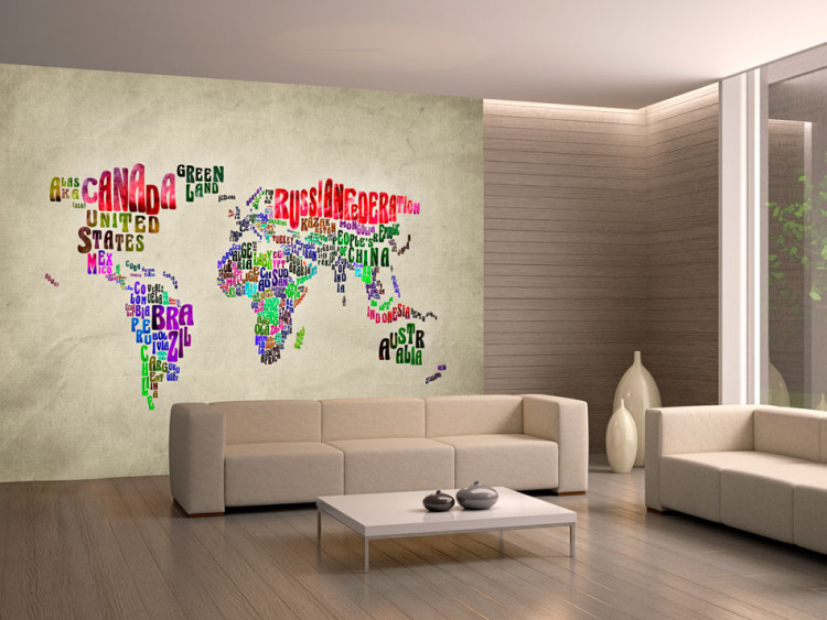 Wall Mural Colourful Continents - World Map with English Text 59978