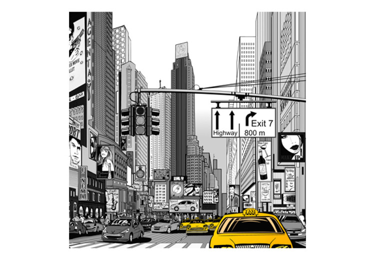 Photo Wallpaper Comic about New York - Black and White Architecture with Yellow Taxis 61478 additionalImage 1