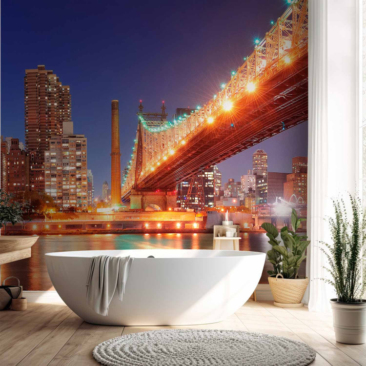 Wall Mural Brooklyn Bridge - Nighttime Architecture of New York Illuminated by Lamps 61578 additionalImage 8