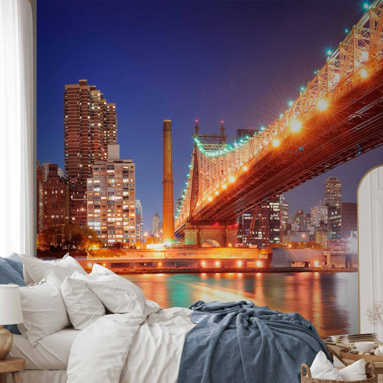 Wall Mural Brooklyn Bridge - Nighttime Architecture of New York Illuminated by Lamps 61578 additionalImage 2