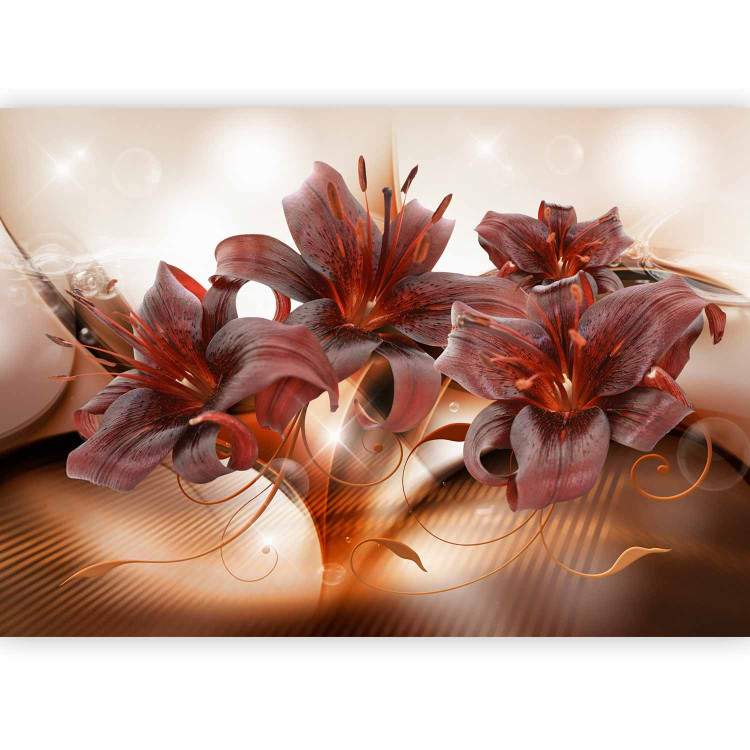 Photo Wallpaper Fiery lilies - abstract with flowers with glowing background and patterns 64178 additionalImage 5