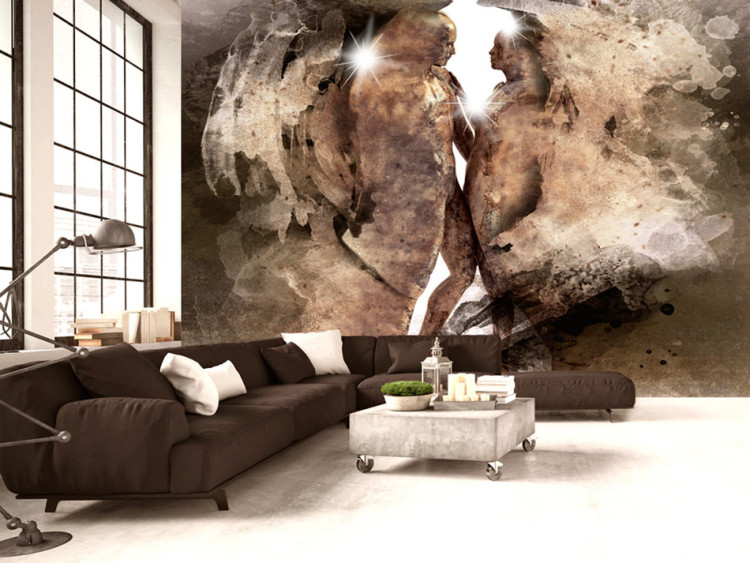 Wall Mural Hidden Love - abstract silhouette of two people in brown watercolors 64578
