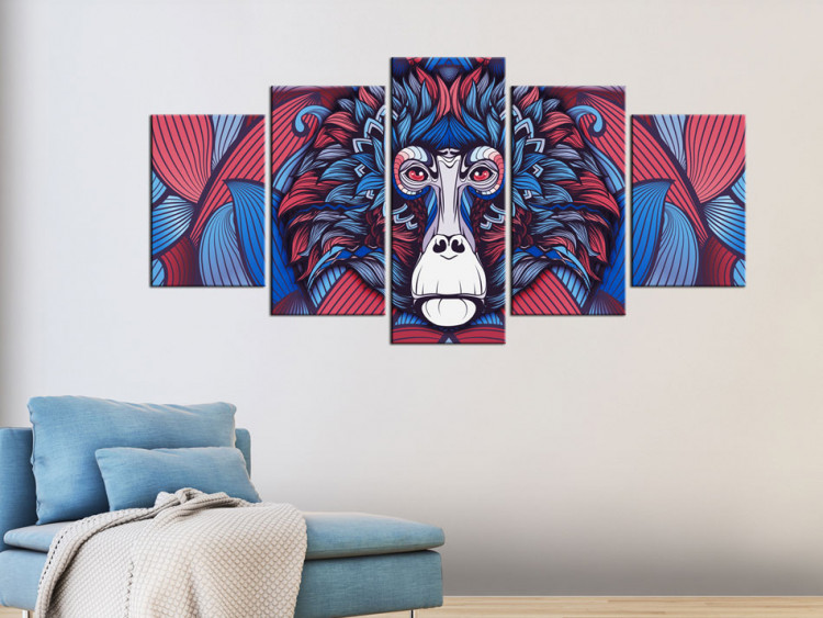 Canvas Art Print Sad Monkey - emotions of the animal in blue-red colours 91578 additionalImage 3