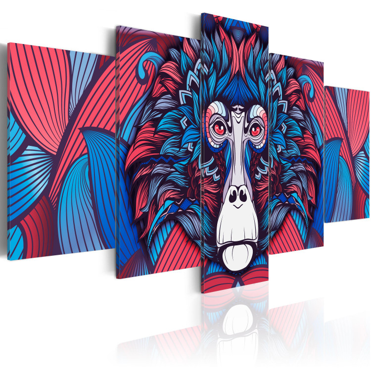 Canvas Art Print Sad Monkey - emotions of the animal in blue-red colours 91578 additionalImage 2