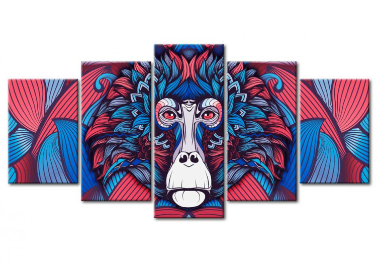 Canvas Art Print Sad Monkey - emotions of the animal in blue-red colours 91578