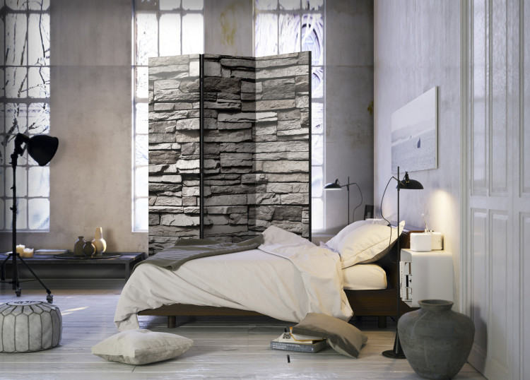 Room Divider Screen Stone Facade - architectural texture of gray stone bricks 95478 additionalImage 2