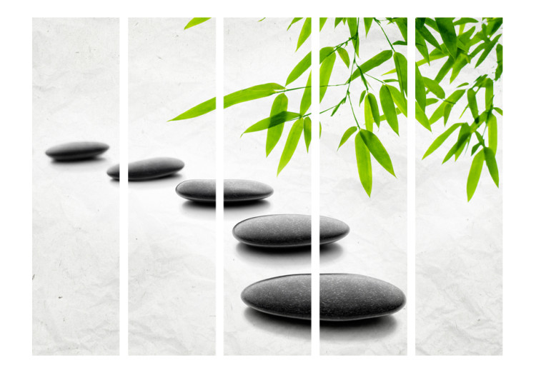 Folding Screen Zen Stones II - flat stones and bamboo leaves on a white background 96078 additionalImage 3