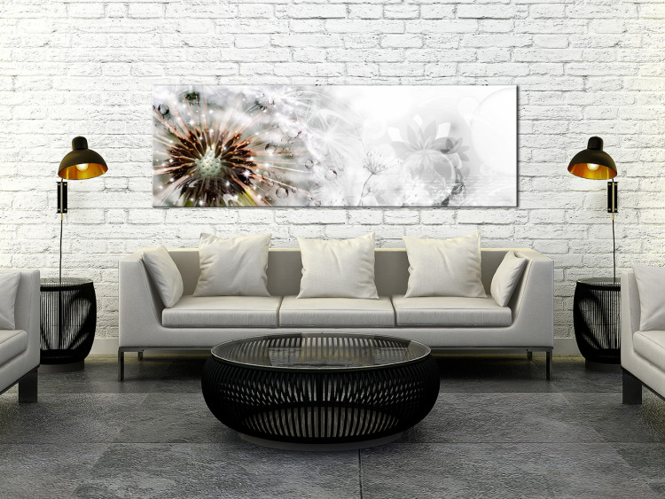 Canvas Art Print Dandelion morning - the petals of the plant bathed in dew in white 98178 additionalImage 3