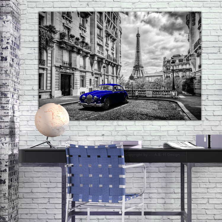 Canvas Art Print Car in Paris (1-part) Wide - Blue Car against Paris 107288 additionalImage 3