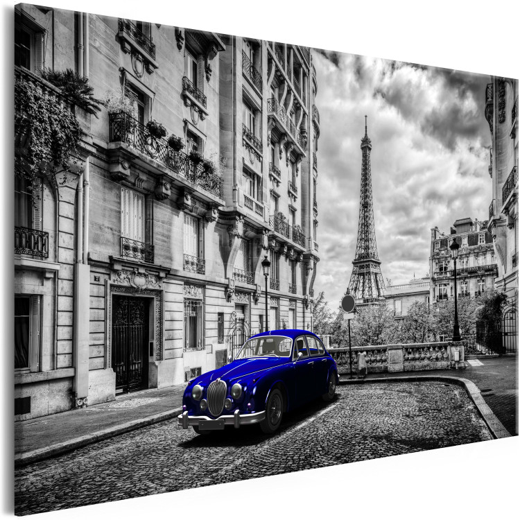 Canvas Art Print Car in Paris (1-part) Wide - Blue Car against Paris 107288 additionalImage 2