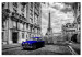 Canvas Art Print Car in Paris (1-part) Wide - Blue Car against Paris 107288