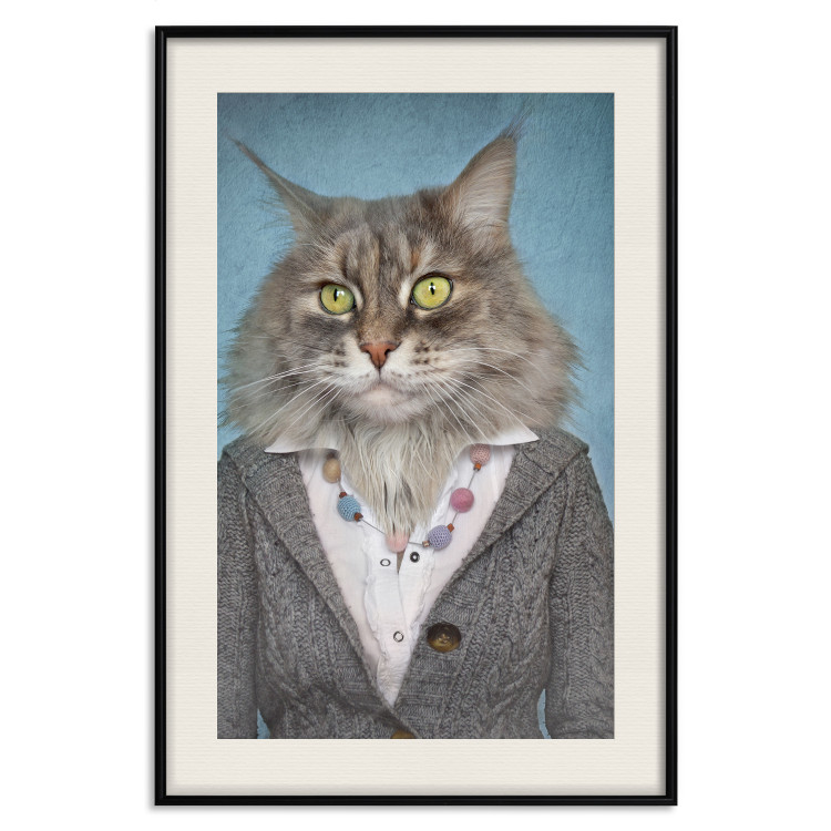 Wall Poster Mrs. Cat - portrait of a domestic animal with a human silhouette in a sweater 117888 additionalImage 27