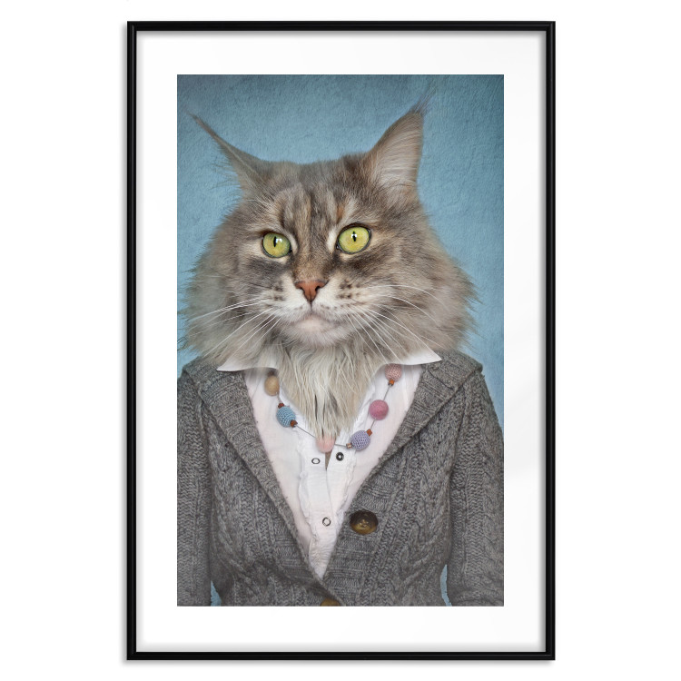 Wall Poster Mrs. Cat - portrait of a domestic animal with a human silhouette in a sweater 117888 additionalImage 19